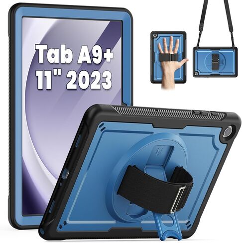 SEYMAC for Samsung Galaxy Tab A9+ Plus Case 11" (SM-X210/X216/X218) | Navy Blue Shockproof Case, Screen Protector, Rotating Stand, Hand/Shoulder Strap in Kuwait