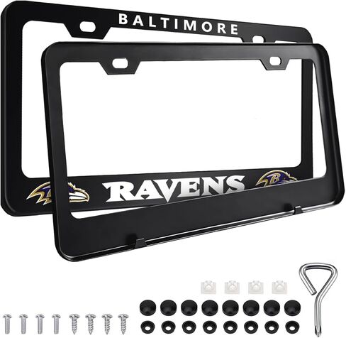 2PCS Black License Plate Frames, Car License Plate Bracket Holder, Premium Aluminum Alloy Weather Proof License Plate Covers with Screw Caps Cover Set Car Accessories in Saudi Arabia