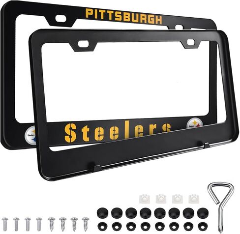 2PCS Black License Plate Frames, Car License Plate Bracket Holder, Premium Aluminum Alloy Weather Proof License Plate Covers with Screw Caps Cover Set Car Accessories in Saudi Arabia