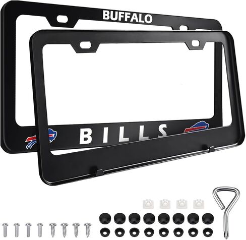 2PCS Black License Plate Frames, Car License Plate Bracket Holder, Premium Aluminum Alloy Weather Proof License Plate Covers with Screw Caps Cover Set Car Accessories in Saudi Arabia