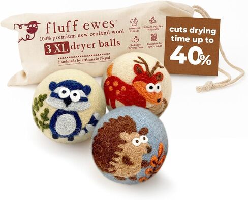 Fluff Ewes Wool Dryer Balls 3 Pack, Hedgehog & Homies, XL in Kuwait