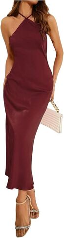 Soly Hux Women Women's Cami Dress Ulicivesless Hombless Bodycon Cocktail Party Satin Long Dresses in Kuwait