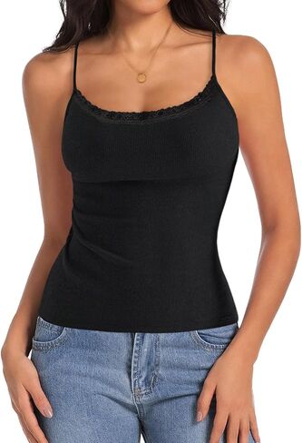 Womens Lace Camisole Cropped Tank Tops Y2K Square Neck Adjustable Spaghetti Strap Cami Sexy Sleeveless Shirt in Saudi Arabia