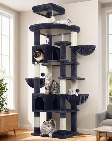 Extra Large Cat Tree Tower, 82in Tall Heavy Duty Cat Tree for Indoor Cats Large Adult Big Cat Tower with 8 Scratching Posts, 2 Cat Condos, 2 Padded Perches, 3 Hanging Baskets, S82, Dark Gray in Saudi Arabia