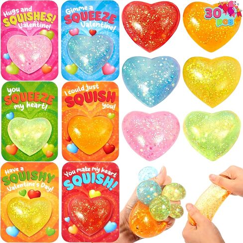 Joyin 30 pcs كرات الإجهاد الحسية في عيد الحب مع البطاقات ، وتنظيف القلق بالقلق للبالغين ، وفضل حفلات عيد الحب ، ومكافآت تبادل الهدايا in Saudi Arabia