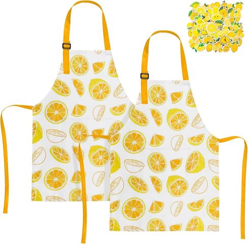 2 Pack Lemon Kids Aprons, Kids Aprons with 50pcs Lemon Stickers, Adjustable Lemonade Apron for Boys and Girls for Painting Cooking Baking, Lemonade Stand Party Supplies in Saudi Arabia
