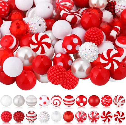 Poen 100 Pcs St. Patricks Day 20 mm Bubblegum Beads Set Bulk Mixed Saint Patrick's Day Green Beads for Jewelry Making Green White Chunky Necklace Craft Holiday Supplies in Kuwait