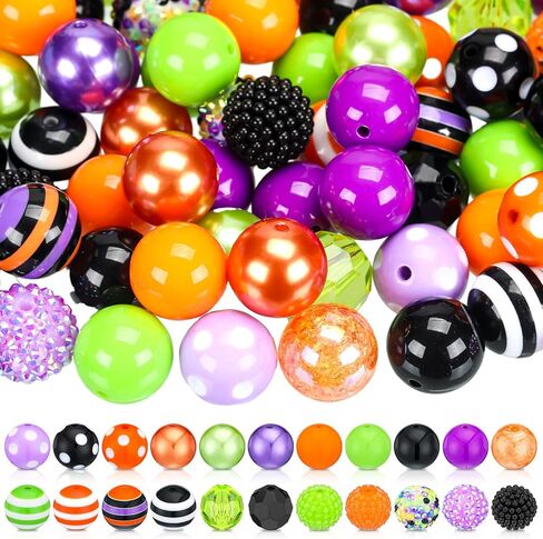 Poen 100 Pcs St. Patricks Day 20 mm Bubblegum Beads Set Bulk Mixed Saint Patrick's Day Green Beads for Jewelry Making Green White Chunky Necklace Craft Holiday Supplies in Kuwait