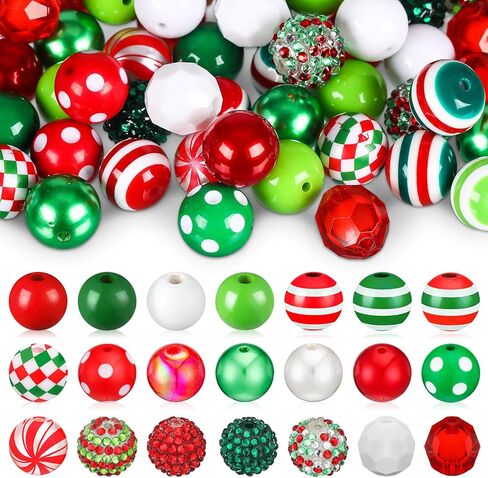 Poen 100 Pcs St. Patricks Day 20 mm Bubblegum Beads Set Bulk Mixed Saint Patrick's Day Green Beads for Jewelry Making Green White Chunky Necklace Craft Holiday Supplies in Kuwait