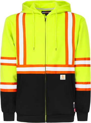 BOCOMAL FR Hoodies High Visibility 10.5oz Cottion Fleece Zipper Hi Vis Flame Resistant Reflective Hooded Sweatshirts in Saudi Arabia