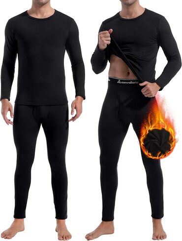 ملابس داخلية حرارية طويلة من CL convallaria للرجال مكونة من قطعتين من الصوف الناعم المبطن بطبقة أساسية للطقس البارد XS-4XL in Kuwait