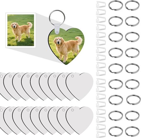 60 Pcs Sublimation Keychain Blanks Ornament bulk Rectangle Double sided Heat Press Printing MDF Sublimation Blank key chain in Saudi Arabia