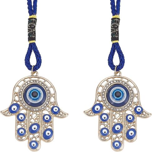 CRASPIRE 2PCS HAMSA HAND HANDANT HAND of MIRIAM مع شريرة العين الشنق زخرفة زخرفة قلادة زرقاء محظوظ حماية سبيكة الملحقات المينا الهدية للسيارة in Saudi Arabia