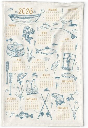 Ocean themed 2025 Calendar Towel, Dolphin calendar, Linen Calendar for Whale lover (Dolphin on cream) in Saudi Arabia
