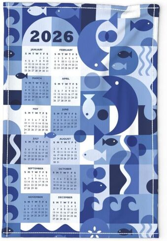 Ocean themed 2025 Calendar Towel, Dolphin calendar, Linen Calendar for Whale lover (Dolphin on cream) in Saudi Arabia