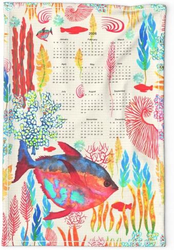 Ocean themed 2025 Calendar Towel, Dolphin calendar, Linen Calendar for Whale lover (Dolphin on cream) in Saudi Arabia