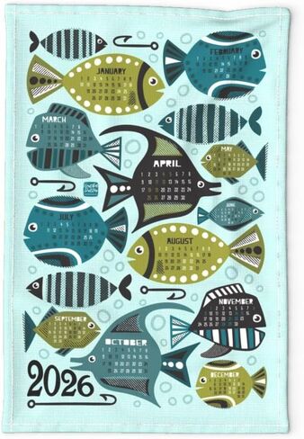 Ocean themed 2025 Calendar Towel, Dolphin calendar, Linen Calendar for Whale lover (Dolphin on cream) in Saudi Arabia