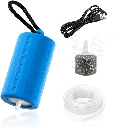 USB Mini Aquarium Air Pump Ultra Quiet Fish Tank Air Pump with Black Hanging Clasp Portable Aquarium Oxygen Aerator Pump Includes Fish Tank Airline Tubing and Air Stone in Saudi Arabia