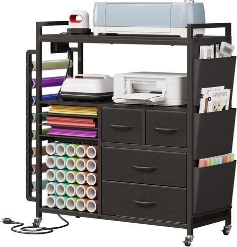 VENNQD Large Craft Organizer and Storage Rolling Cart Compatible with Cricut Machine with Fabric Drawers Vinyl Roll Holder Accessories for Home Craft Workstation Room (White) in Kuwait
