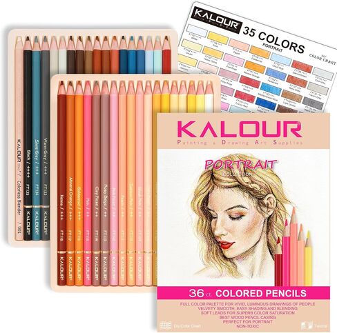 KALOUR PDAS 36-piece Green Botanical Colored Pencil Set, Pre-sharpened Wooden Colored Pencils for Adults Artists Beginners Coloring Books Drawing & Sketching in Kuwait