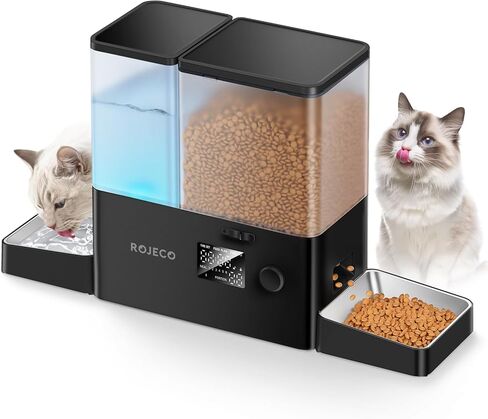 ROJECO 36CUPS/8.5L PET Automatic Cat Teeder and Gravity Mater Mofenser ، Bowls Stainless Steel 2-in-1 setger crace 5L food feeder و 3.5L mater fountain for cats ، pets ، dogs ، purapies ، intens in Kuwait