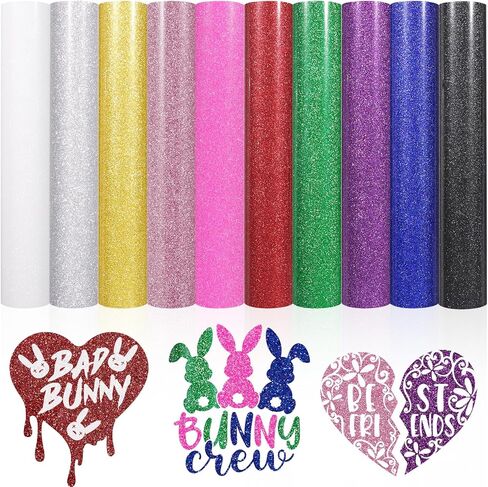 VINYL FROG Glitter Heat Transfer Vinyl Bundle 7 Sheets 12"x10" Neon HTV Vinyl Fluorescent Colors Iron on Vinyl Pack Easy to Cut & Weed DIY Sparkle Heat Press Design for T-Shirts in Saudi Arabia