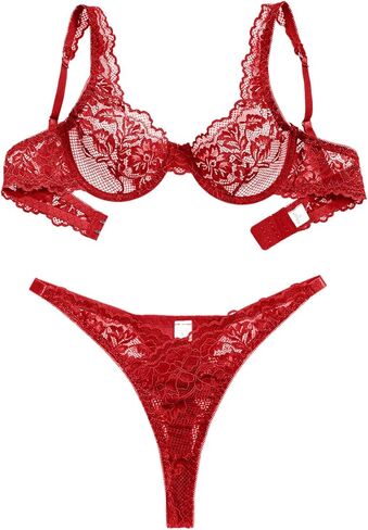 Sexy Scallop Floral Lace Mesh Sheer Underwire Lingerie Set 2 Piece in Saudi Arabia
