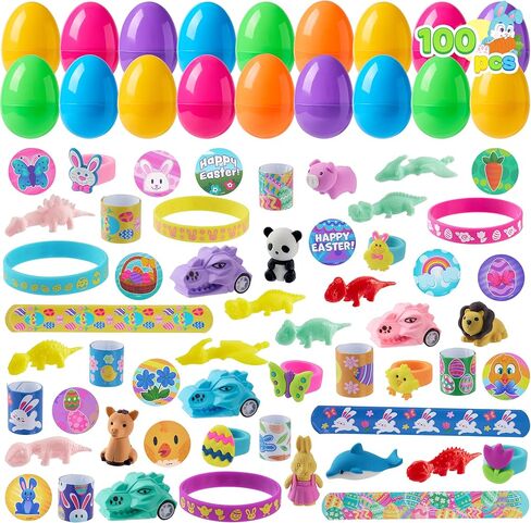 JOYIN 100 Pcs Prefilled Easter Eggs with Novelty Toys Premium for Easter Eggs Hunt, Basket Stuffers Fillers, Theme Party Favor, Classroom Supplies in Kuwait
