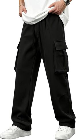 Auxo Mens Sweatpants Open Bottom Baggy Loose Fleece Cargo Sweat Pants Casual Heavyweight Sweatpants with Pockets in Kuwait