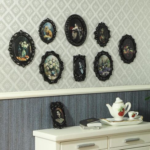 Iland 1/12 إكسسوارات المقياس من الإطارات الصغيرة 7pcs مع 14 صورة مصغرة تم تعيينها لديكور مصغرة للدمى أيضًا إكسسوارات قزم كلاسيكية ورائعة (فن إطار صغير أسود) in Saudi Arabia