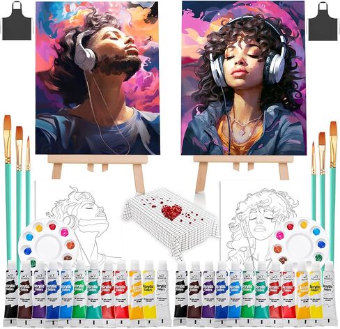 Cularve 10x12 Couples Painting Kit with Easels for Date Night,Pre-Drawn Canvas Paint and Sip Kit for Adults, Perfect for Romantic Date Nights and Painting Parties (Couples) in Saudi Arabia