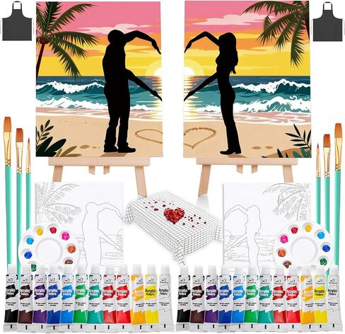 Cularve 10x12 Couples Painting Kit with Easels for Date Night,Pre-Drawn Canvas Paint and Sip Kit for Adults, Perfect for Romantic Date Nights and Painting Parties (Couples) in Saudi Arabia