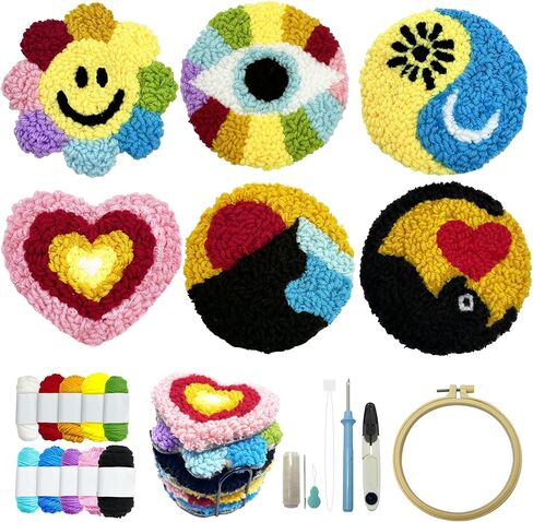 SEREDH Punch Needle Kit for Beginners Adults Easy Needle Punch Embroidery Set Including Threader Instruction Fabric Hoop Yarn Coaster DIY Making Kit Supplies,Set of 8 Flower Art Crafts Gifts in Saudi Arabia