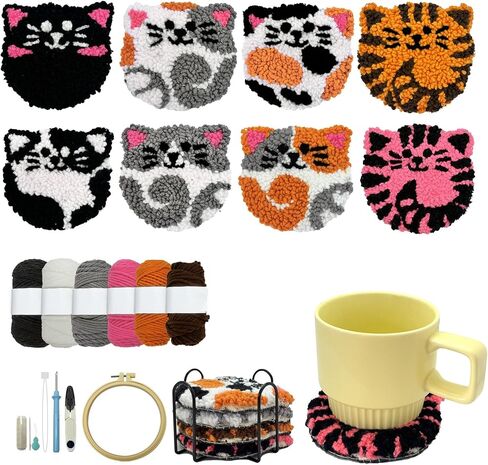 SEREDH Punch Needle Kit for Beginners Adults Easy Needle Punch Embroidery Set Including Threader Instruction Fabric Hoop Yarn Coaster DIY Making Kit Supplies,Set of 8 Flower Art Crafts Gifts in Saudi Arabia