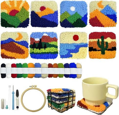 SEREDH Punch Needle Kit for Beginners Adults Easy Needle Punch Embroidery Set Including Threader Instruction Fabric Hoop Yarn Coaster DIY Making Kit Supplies,Set of 8 Flower Art Crafts Gifts in Saudi Arabia