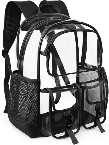 Clear Backpack for School, Clear Bookbag Heavy Duty Transparent Backpacks 17 '' Large See Through Bag for Boys Girls-Black in Kuwait