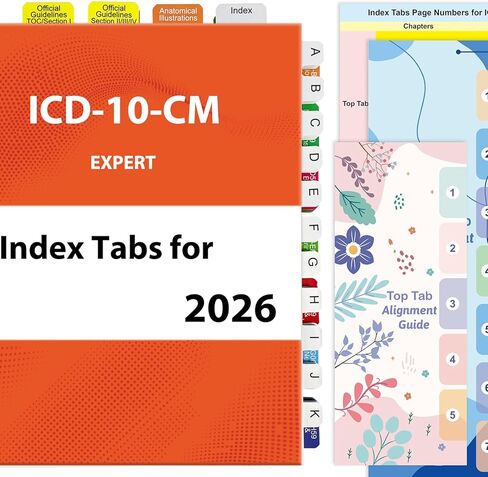 علامات تبويب الفهرس لـ ICD-10-CM 2024 إصدار AAPC ، علامات تبويب الكتب الكاملة مع الفراغات ، المرجعية ، مغلفة بالألوان مع دليل محاذاة وأرقام الصفحات (كتاب غير مدرج) in Kuwait
