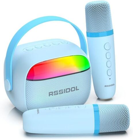 Mini Karaoke Machine for Kids with 2 Wireless Microphones Portable Small RGB Bluetooth Speaker Toys Birthday Gifts for 3 4 5 6 7 8+ Year Old Girl in Saudi Arabia