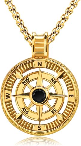 925 Sterling Silver Compass Pendant Necklace with Stainless Steel Chain in Kuwait