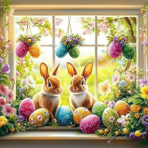 MEIYUDA 5D Easter Diamond Painting Kits for Adults, DIY Rabbits and Colored Eggs DIY Full Drill Diamond Art for Adults Beginners Crafts Kits, Cute Bunny Diamond Art Kit for Home Wall Decor 12×12in in Saudi Arabia