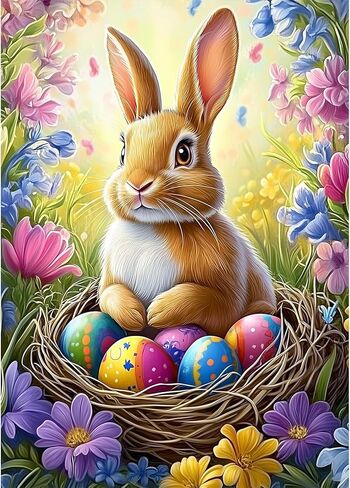 MEIYUDA 5D Easter Diamond Painting Kits for Adults, DIY Rabbits and Colored Eggs DIY Full Drill Diamond Art for Adults Beginners Crafts Kits, Cute Bunny Diamond Art Kit for Home Wall Decor 12×12in in Saudi Arabia