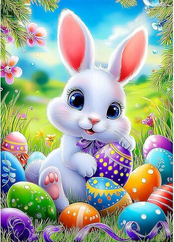 MEIYUDA 5D Easter Diamond Painting Kits for Adults, DIY Rabbits and Colored Eggs DIY Full Drill Diamond Art for Adults Beginners Crafts Kits, Cute Bunny Diamond Art Kit for Home Wall Decor 12×12in in Saudi Arabia