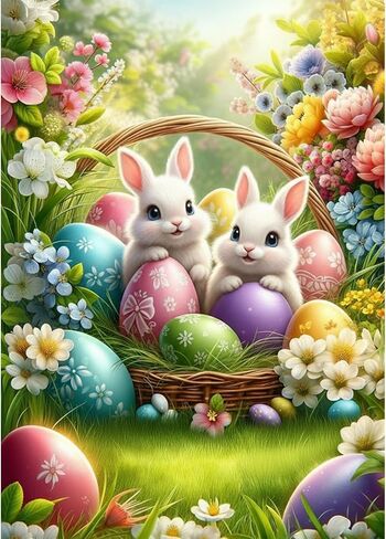 MEIYUDA 5D Easter Diamond Painting Kits for Adults, DIY Rabbits and Colored Eggs DIY Full Drill Diamond Art for Adults Beginners Crafts Kits, Cute Bunny Diamond Art Kit for Home Wall Decor 12×12in in Saudi Arabia