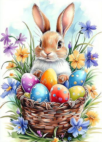 MEIYUDA 5D Easter Diamond Painting Kits for Adults, DIY Rabbits and Colored Eggs DIY Full Drill Diamond Art for Adults Beginners Crafts Kits, Cute Bunny Diamond Art Kit for Home Wall Decor 12×12in in Saudi Arabia