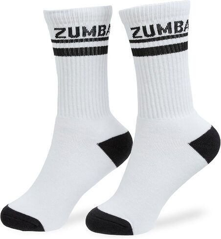Zumba White Crew Socks Women-Core Plush Goots High Gocks للنساء ، والرياضية الطويلة الطويلة الملائمة للصالة الرياضية ، والرقص ، أو الجري أو اللياقة-تصميم للجنسين رطبة ، كل يوم راحة 1 زوج in Kuwait