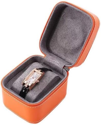 Premium PU Leather Triple Watch Travel Case - Compact Storage with Microsuede Lining, Fits 3 Watches & Smartwatches, Ideal Gift for Men, Organe & Grey in Saudi Arabia