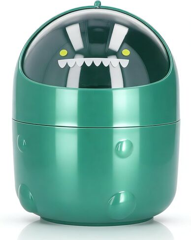 Zunate Mini Desktop Trash Can, Cute Baby Dinosaur Removable Small Garbage Can, Tiny Plastic Trash Bin with Lid/Nonslip Bottom, for Bathroom/Office/Kitchen/Desk/Coffee (Green Baby Dinosaur) in Saudi Arabia