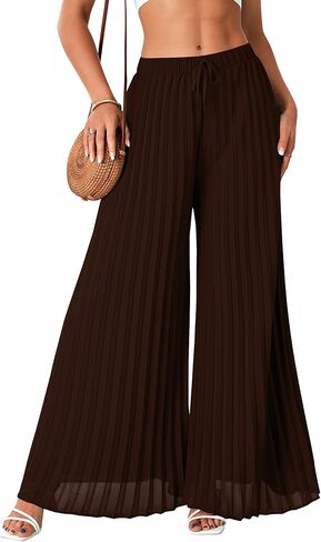 OPOIPIN Women's Chiffon Wide Leg Pleated Pants High Waist Flowy Loose Casual Long Trousers in Saudi Arabia