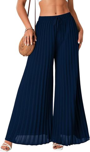 OPOIPIN Women's Chiffon Wide Leg Pleated Pants High Waist Flowy Loose Casual Long Trousers in Saudi Arabia