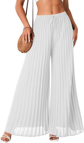 OPOIPIN Women's Chiffon Wide Leg Pleated Pants High Waist Flowy Loose Casual Long Trousers in Saudi Arabia
